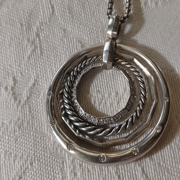 David Yurman Stax Medium Diamond Pendant Necklace, Sterling Silver - Picture 5 of 11